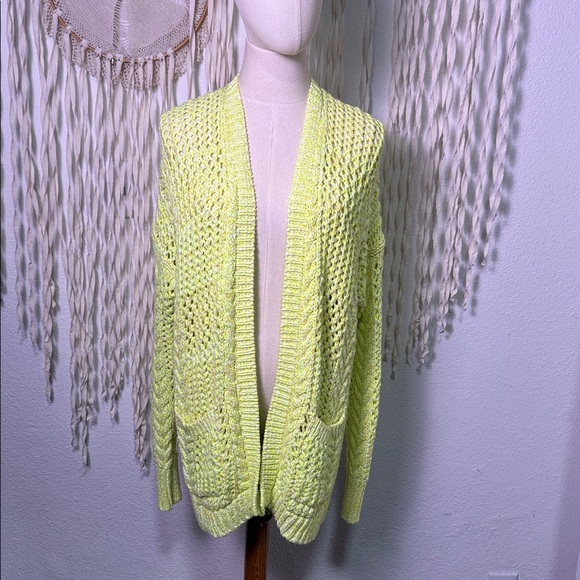 Anthropologie Serenity Open Front Cardigan in Neon Highlighter Yellow size XS/S - Picture 5 of 13